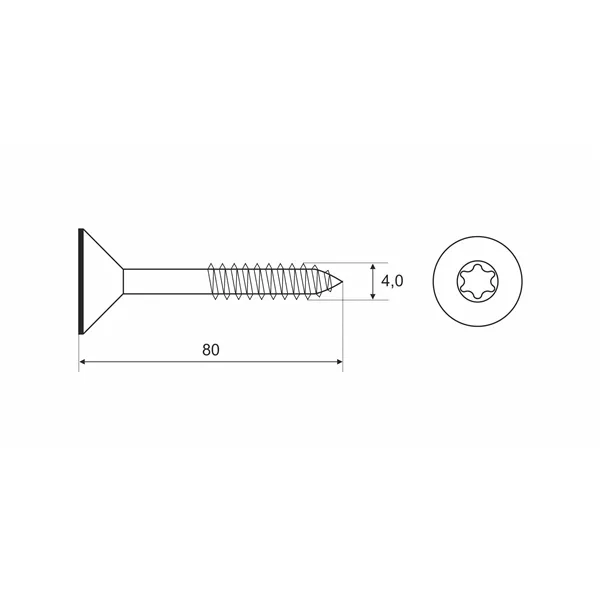 DIN 7997 Zn 4,0x 80 TORX vrut částečný závit zápustná hlava T20